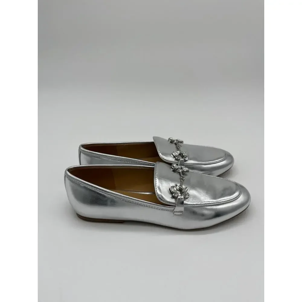 Nine West Bennit Bit Chain Loafers Metallic Silver - Size 7